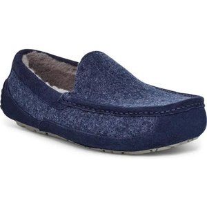 UGG Ascot Wool Loafer Slippers Men's Moccasins Suede UGGpure Lined Dark Sapphire